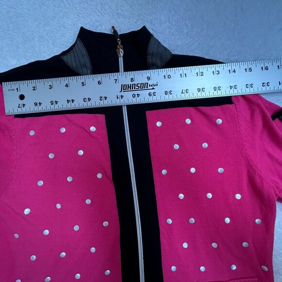Jamie Sadock Womens Pink & Black Polka Dot Mock Zip-Up Jacket Small Lightweight - Picture 5 of 7